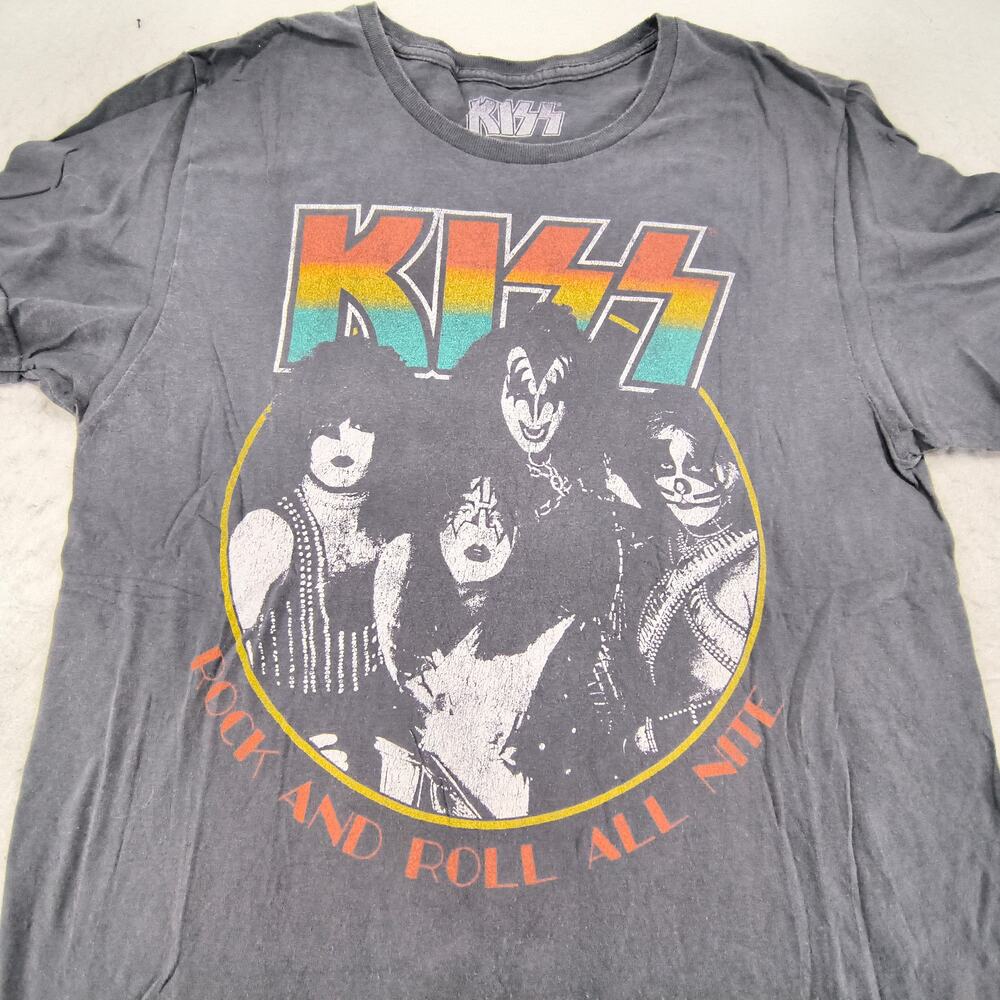 Kiss Band Crew Neck Short Sleeve Graphic Shirt Womens Size Medium M Gray